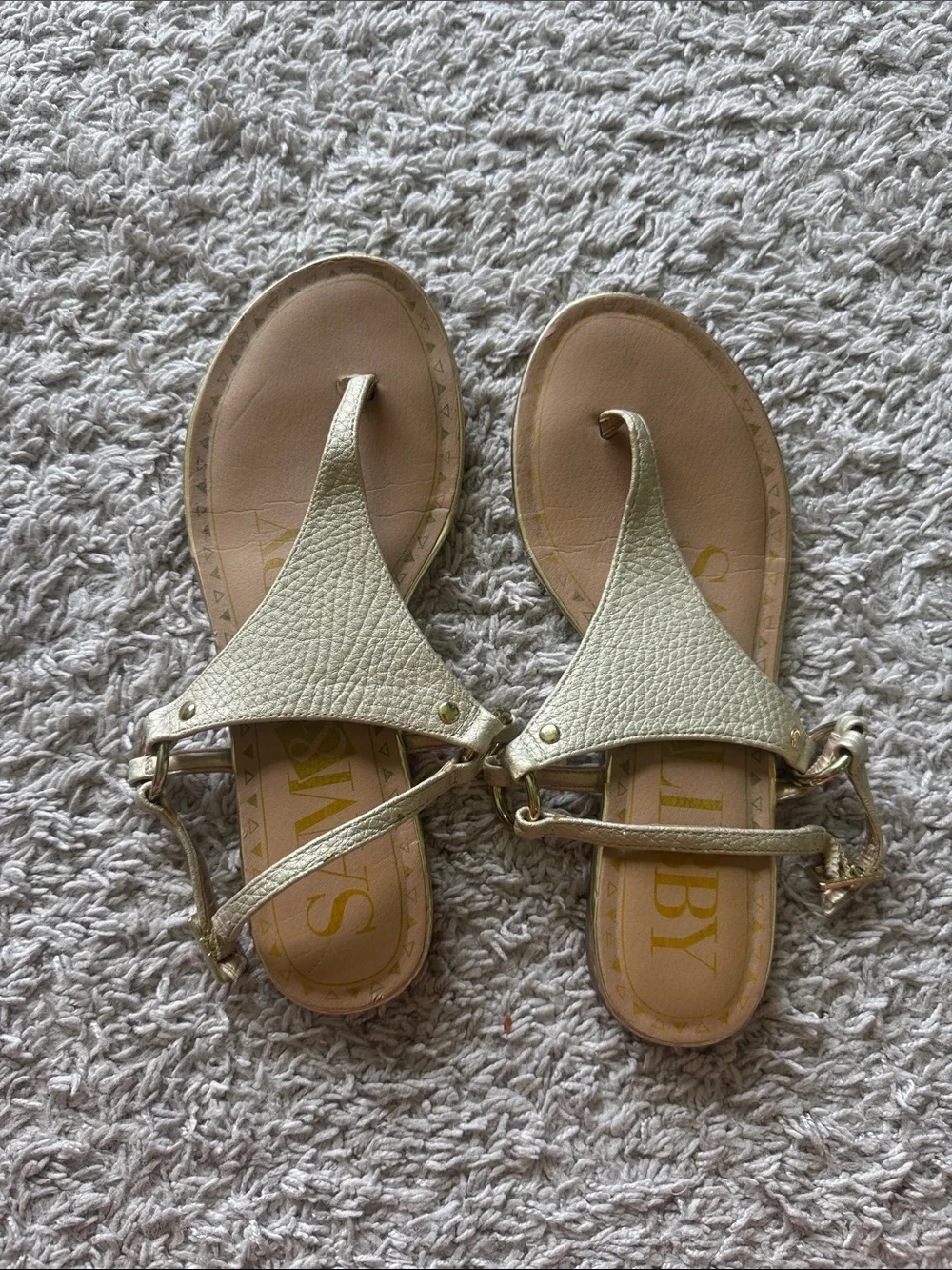 Sam & Libby Metallic Gold Leather T-Strap Sandals